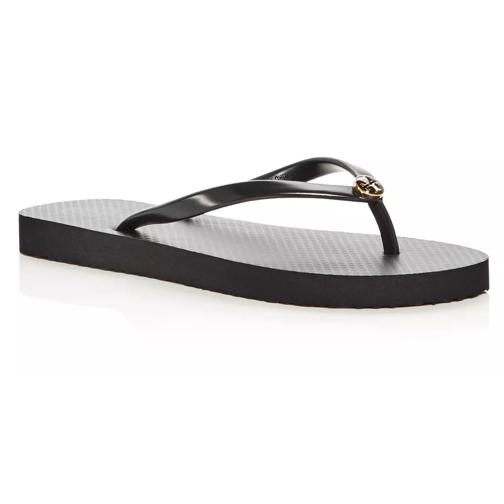 Tory Burch logo flip flops in black, size 9